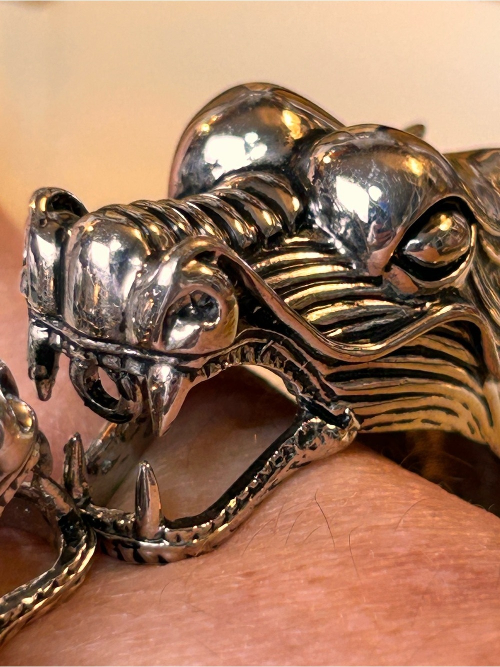 Viking Double Dragon Head Cuff Bracelet, Mythical Gothic - Picture 8 of 10